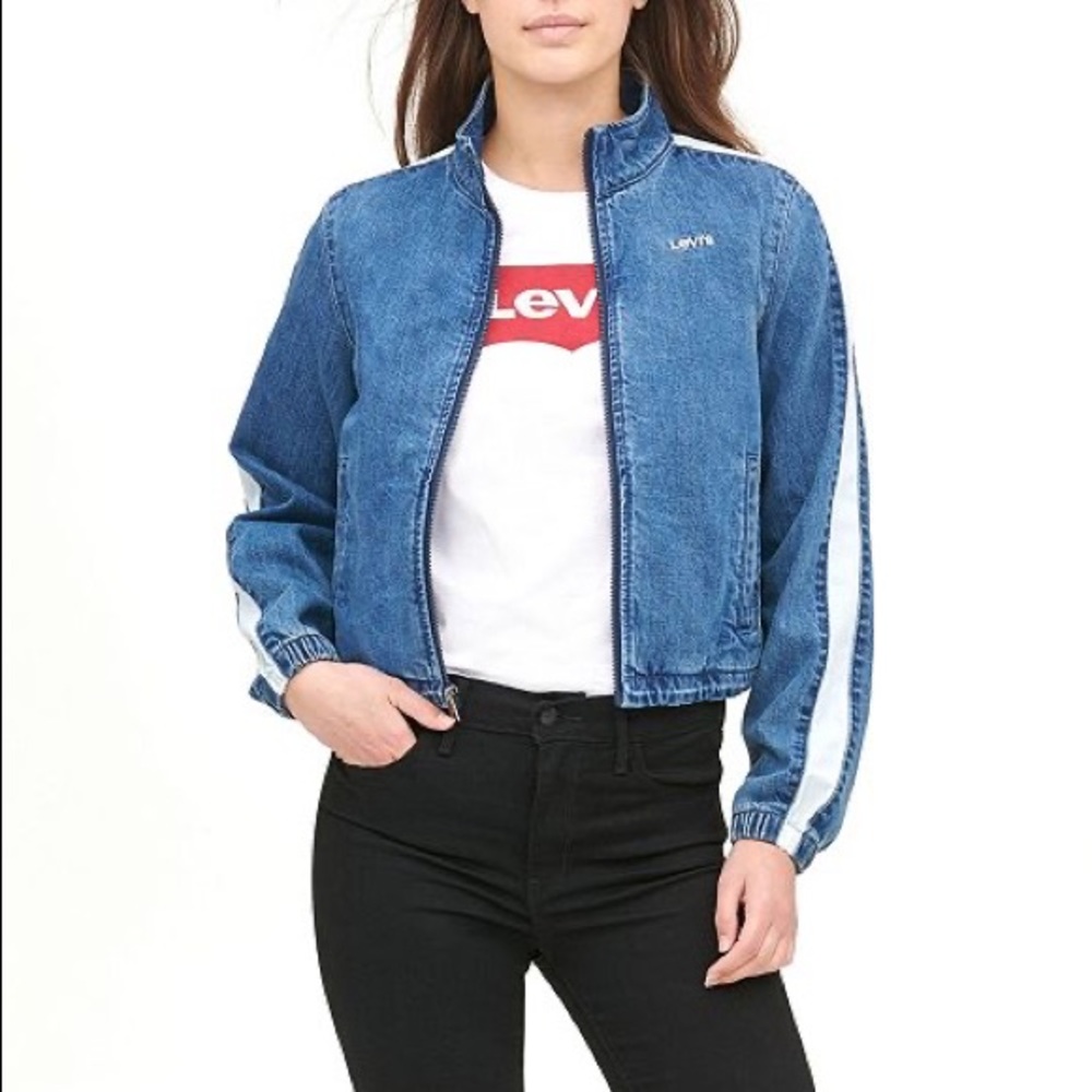 Levi’s Side Stripe Cropped Denim Bomber Jacket